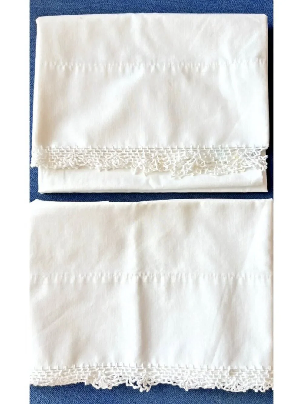 Vintage White Pillowcase PAIR Hand-Crocheted Lace Trim 30